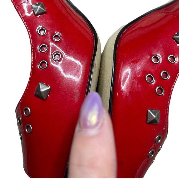Enzo Angiolini Candy Apple Red Studded Peep Toes - Picture 14 of 16